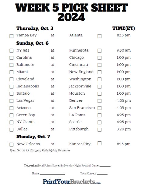 nfl week 5 printable odds.